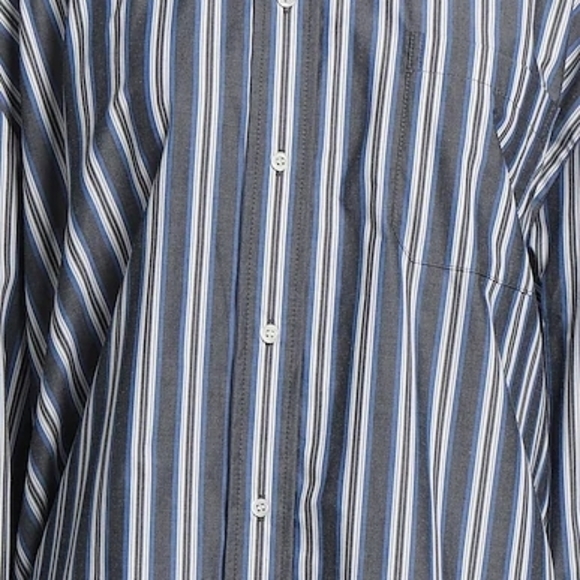 Sandro Navy and White Vertical Stripe Dress Shirt with Contrast Collar - Picture 6 of 9